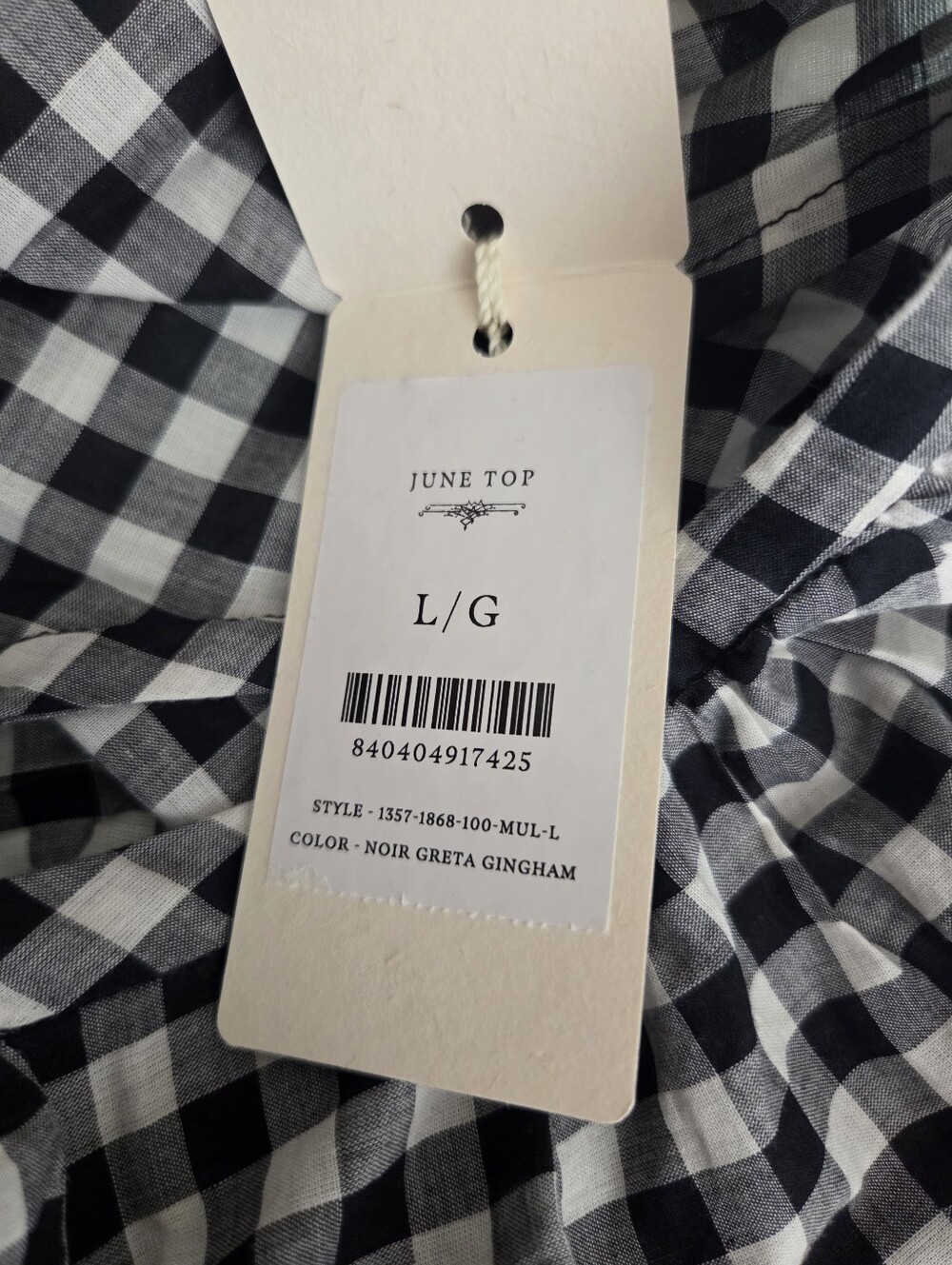 Doen June Top in Noir Greta Gingham size L NWT - Picture 8 of 11